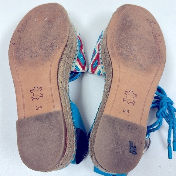 SAM EDELMAN "NEERA"  BLUE & RED BEADING ESPADRILLE WEDGES SZ 6.5 BOHO COASTAL - Picture 13 of 13